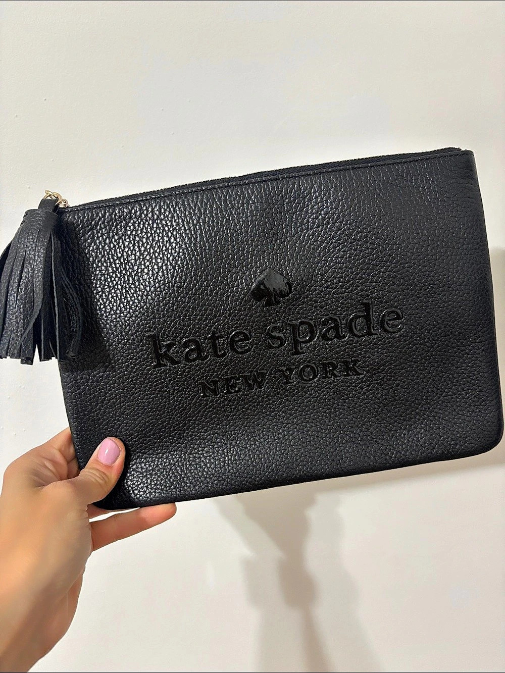 NWT kate spade new york Black Leather Tassel Clutch